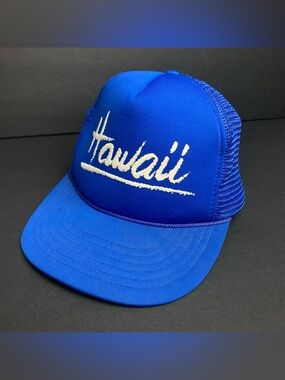 Vintage Hawaii Blue Mesh Trucker Hat Snapback Retro Travel